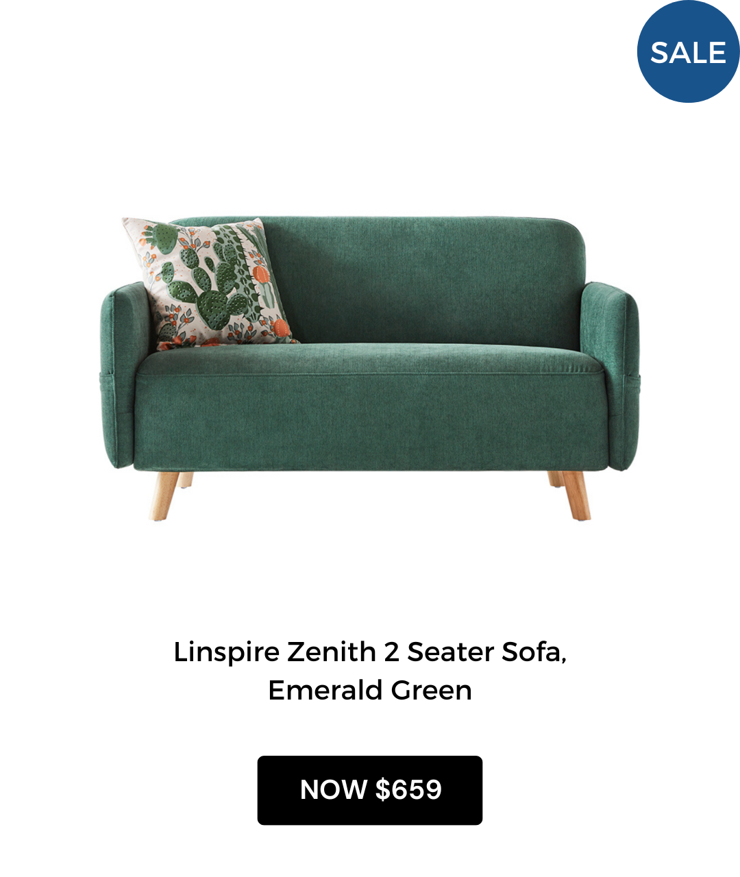 Linspire Zenith 2 Seater Sofa, Emerald Green